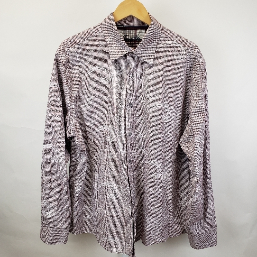 $5 sale Tasso Elba button down shirt paisley swirl check shirt 17-17.5